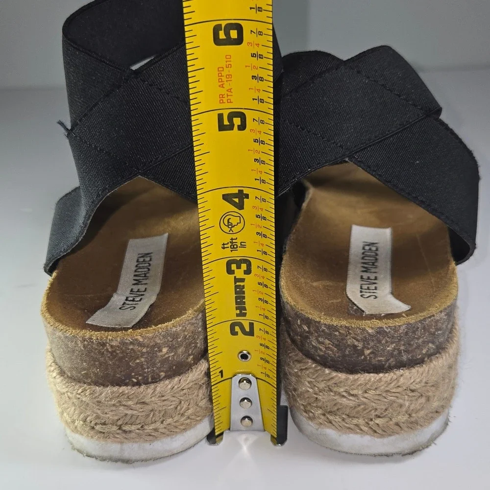 Steve Madden Black Elastic Strap Platform Espadrille Sandals Women Size‎ 8